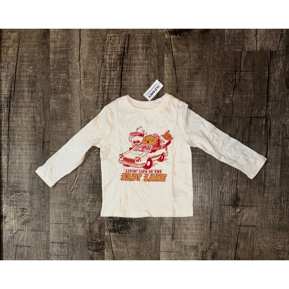 Old Navy Toddler Boys Fast‎ Food Graphic Long Sleeve Tee Cream 2T